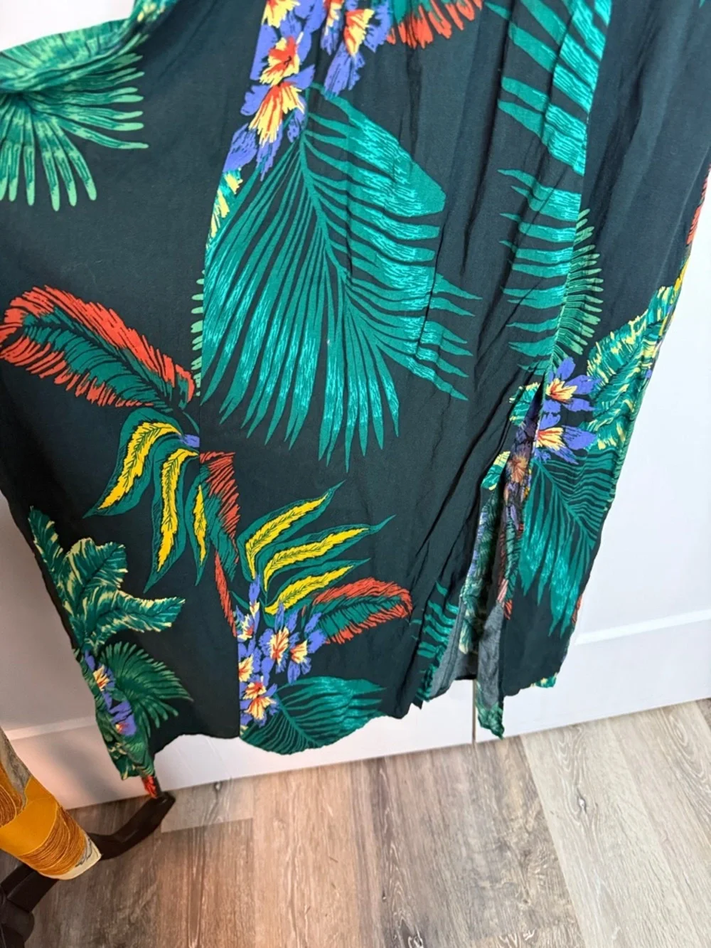 Anthropologie Patrons of Peace Med Black Maxi with Teal Tropical Palm Print - Picture 4 of 5